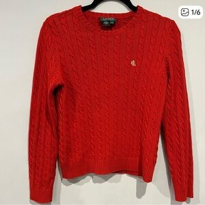 Lauren Ralph Lauren Red/Orange Cable Knit Sweater
